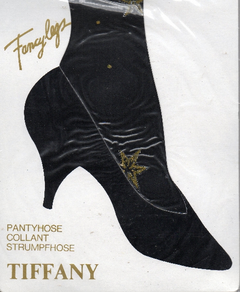 (image for) Tiffany Fancy Legs Black Plain Knit Tights with Gold Leaves and Gold Spots